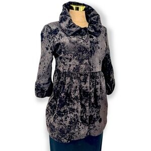 Ashley Judd Black Crushed Velvet Babydoll Jacket Sz M Y2K Puff Ruffle Whimsygoth